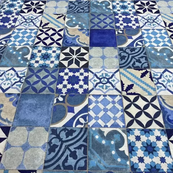 la tessil casa Tessuto Collezione Sicilia Fantasia Mattonella Geometrica blu Misto Cotone