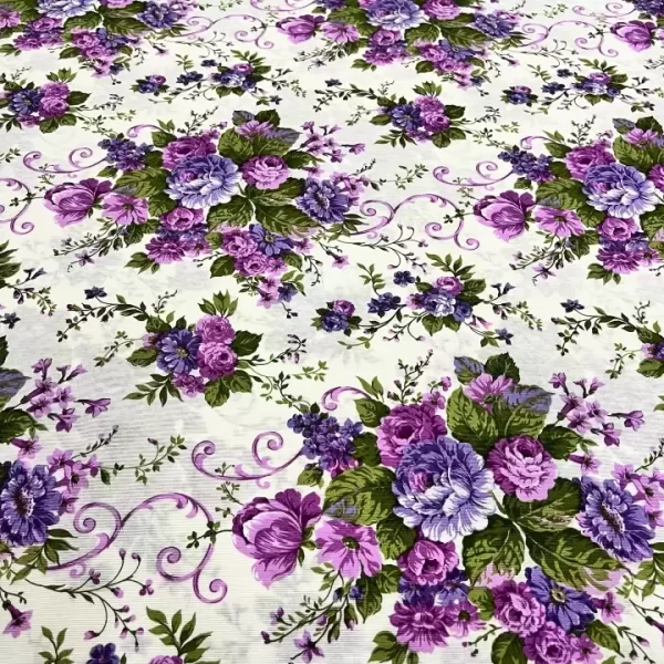 la tessil casa tessuto floreale fiori viola misto cotone
